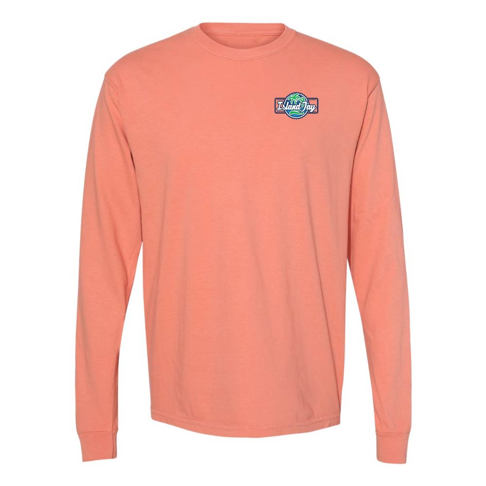 Terracotta long-sleeve shirt with the Island Jay logo on the chest.
