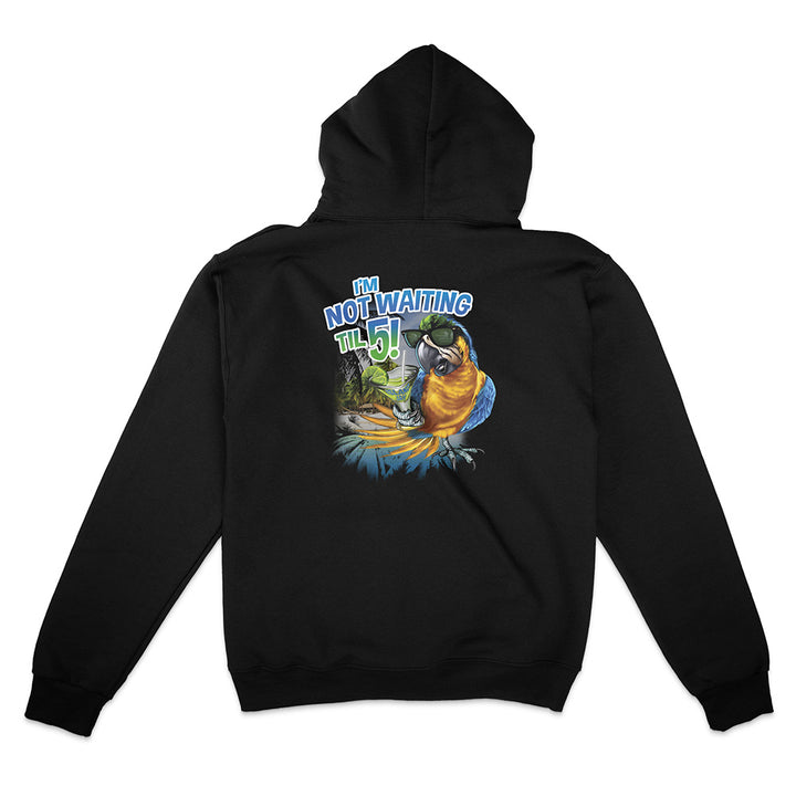 Black hoodie with colorful graphic design on the back