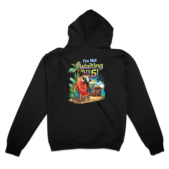 Black hoodie with a colorful graphic and text on the back, displayed on a white background.
