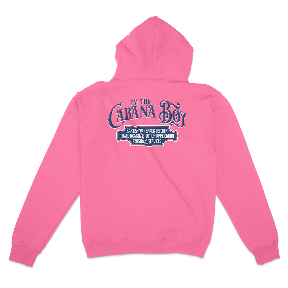 Pink hoodie with text on the back on a white background