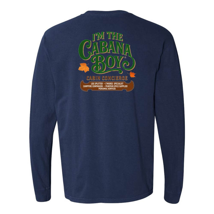 Navy blue long-sleeve shirt with 'I'm the Cabana Boys' text on the back against a white background