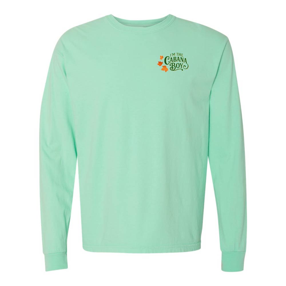 Mint green long-sleeve shirt with a logo on the chest against a white background
