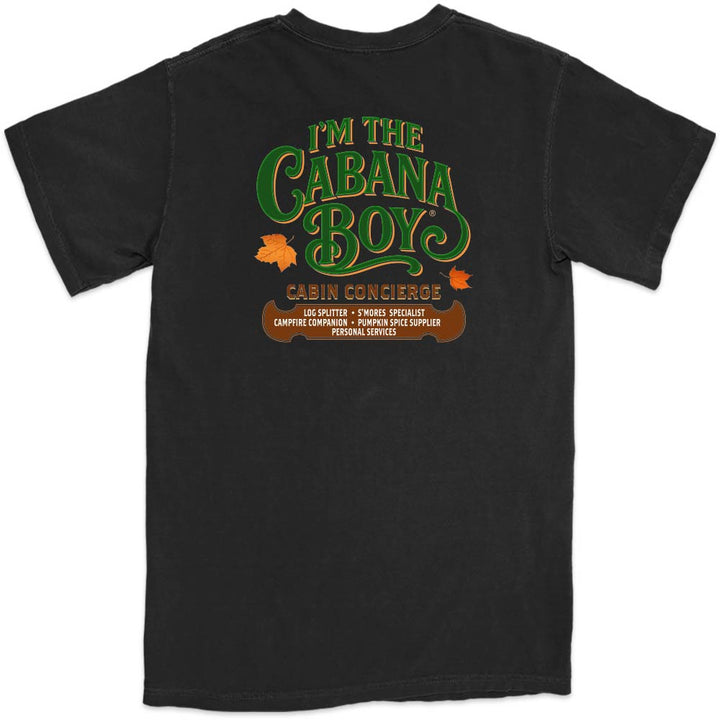 Black t-shirt with 'I'm the Cabana Boy' graphic design on a white background