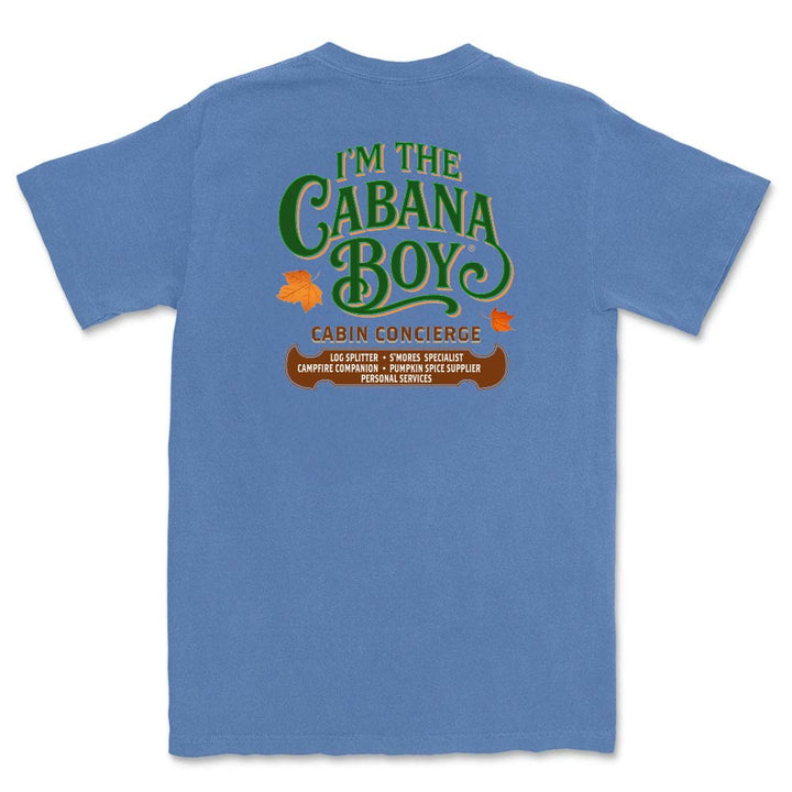 Blue t-shirt with 'I'm the Cabana Boy' text on the back against a white background