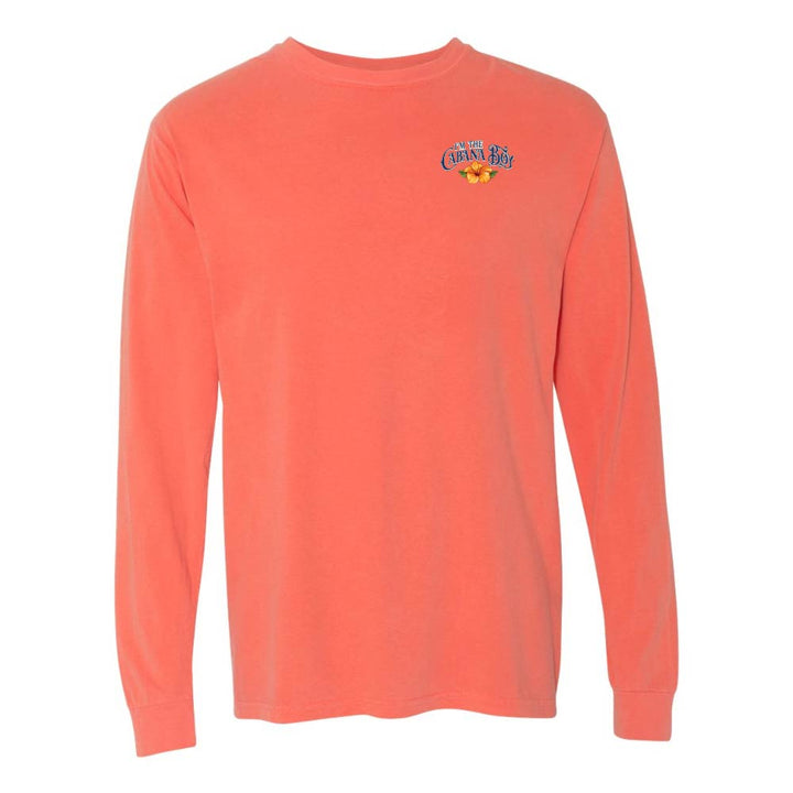 Light orange/red Longsleeve T-Shirt with graphic and text on left chest reading "I'm The Cabana Boy"