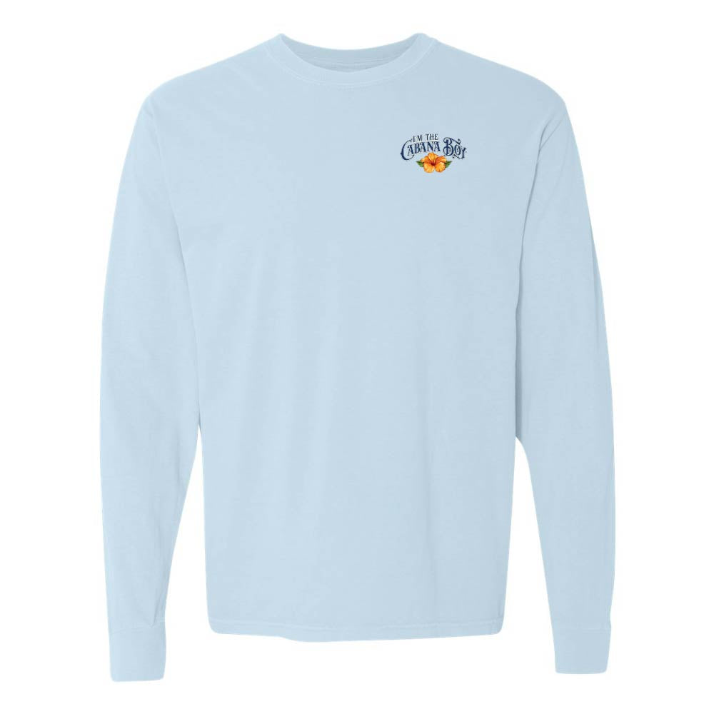Light blue Longsleeve T-Shirt with graphic and text on left chest reading "I'm The Cabana Boy"