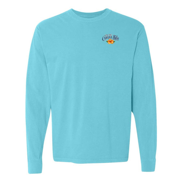 Light blue Longsleeve T-Shirt with graphic and text on left chest reading "I'm The Cabana Boy"