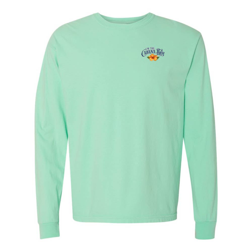 Light green Longsleeve T-Shirt with graphic and text on left chest reading "I'm The Cabana Boy"