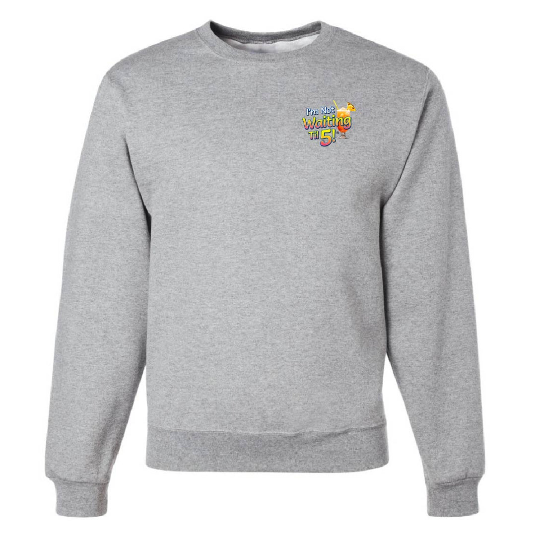 Gray sweatshirt with a colorful logo on the chest against a white background