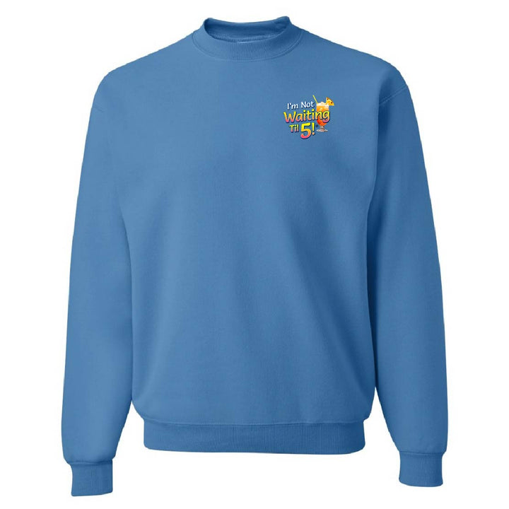 Blue sweatshirt with a colorful graphic on the chest against a white background