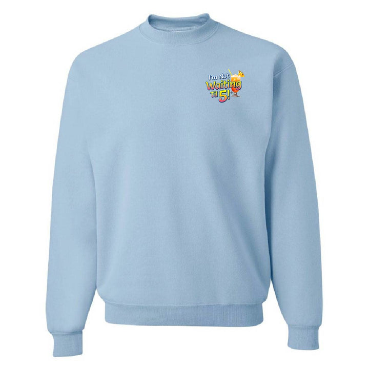 Light blue sweatshirt with a colorful graphic on the chest against a white background
