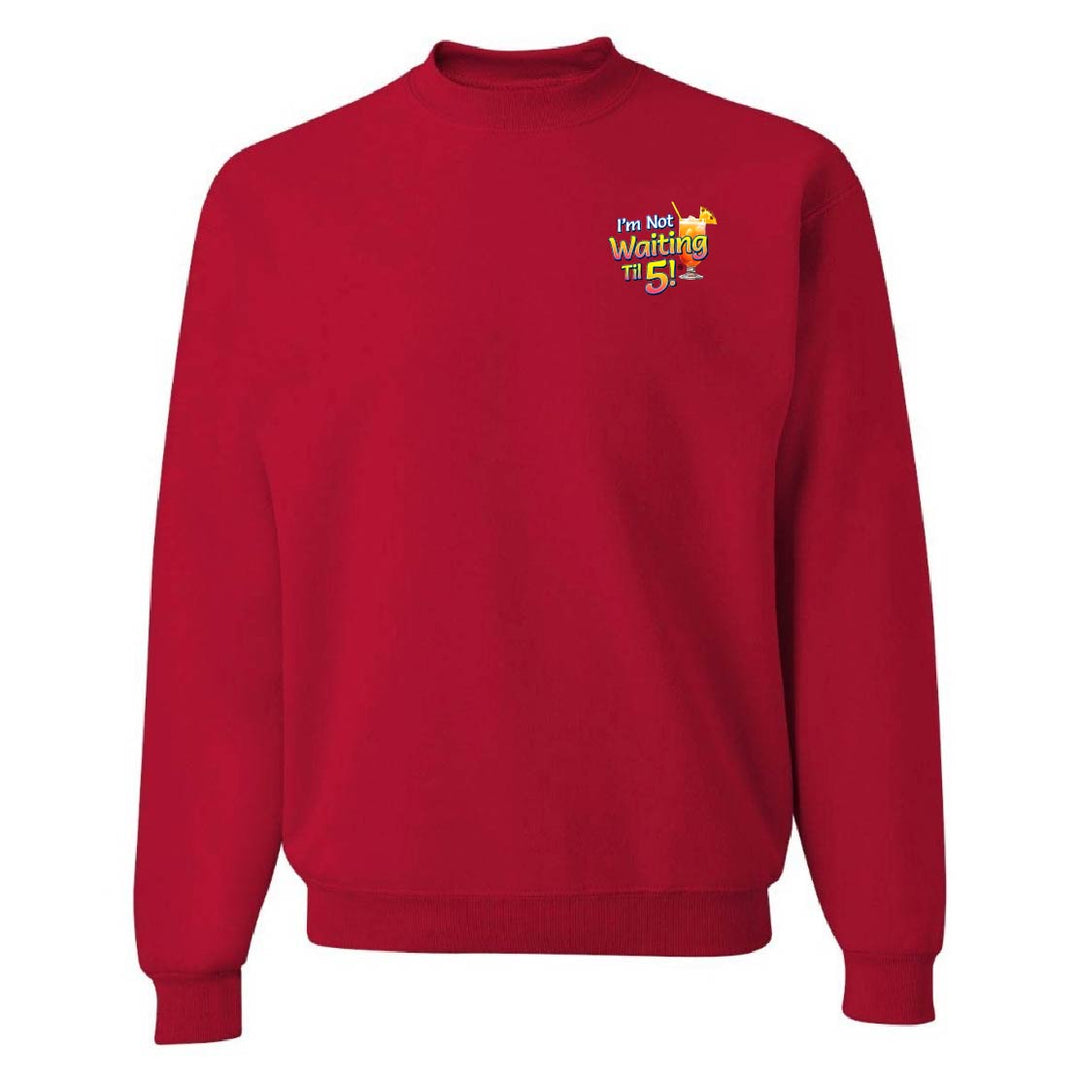 Red sweatshirt with a colorful graphic on the chest against a white background