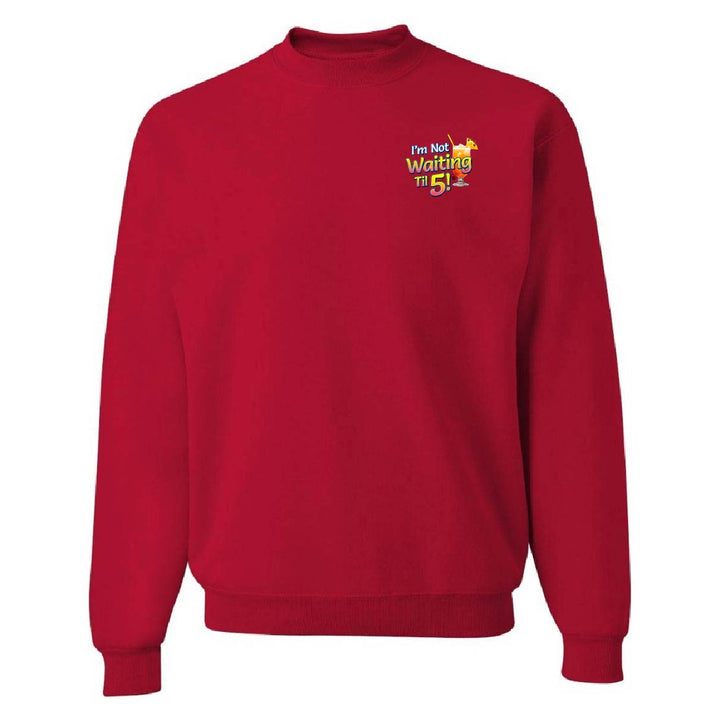 Red sweatshirt with a colorful graphic on the chest against a white background