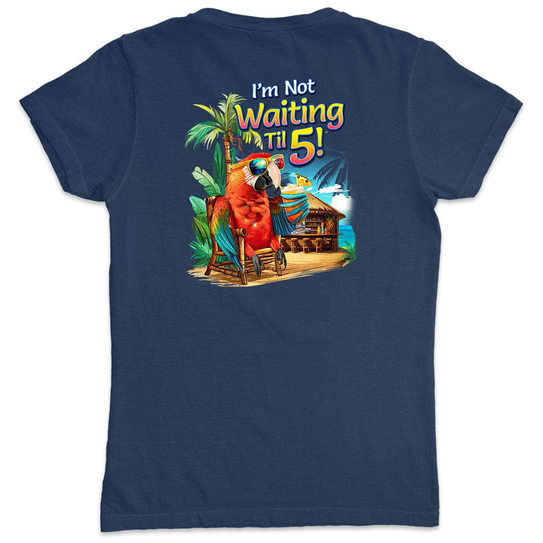 Women's I'm Not Waiting Til 5 Beach Bar V-Neck T-Shirt Navy