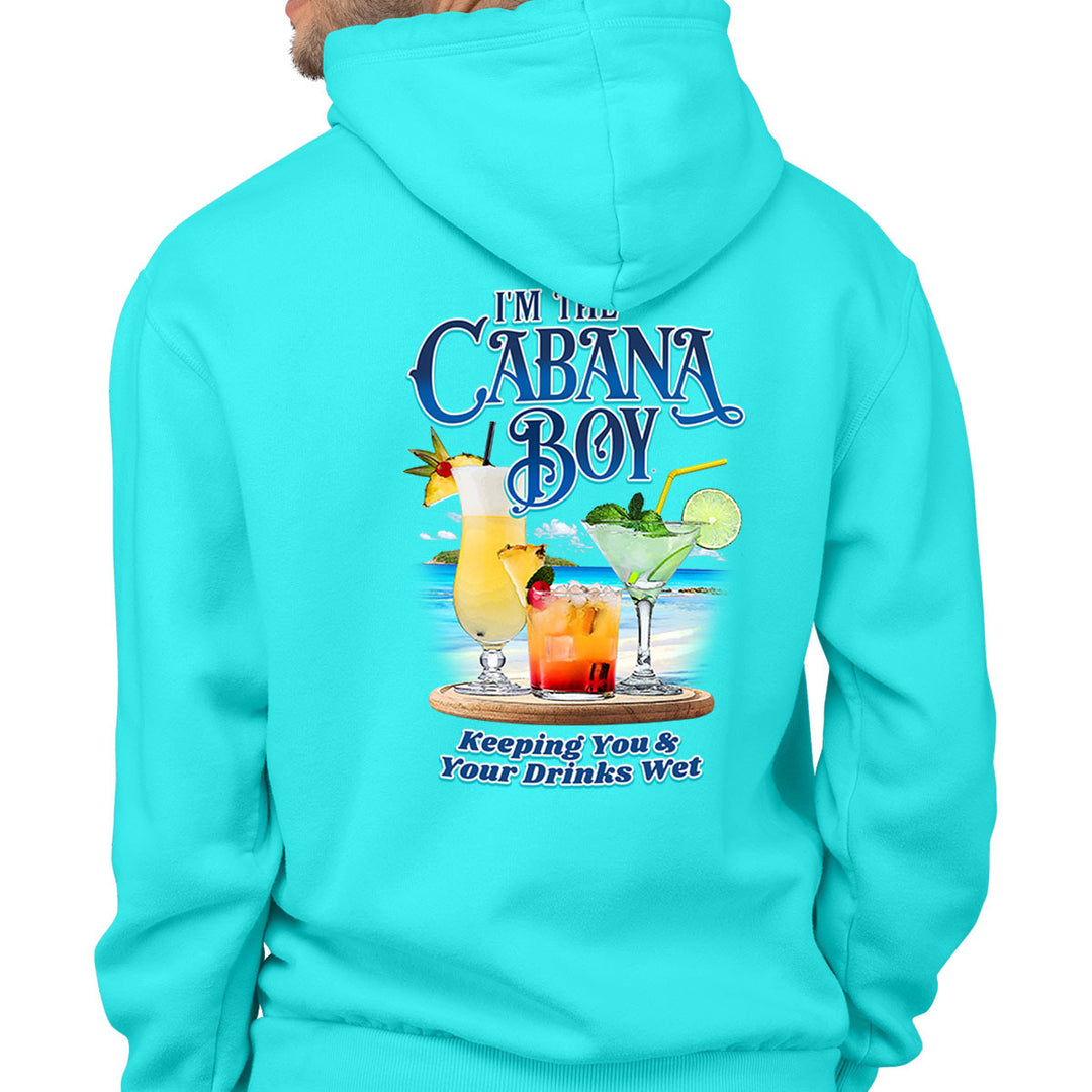 I'm The Cabana Boy Keeping You and Your Drinks Wet Beach Hoodie - Scuba Blue With Model