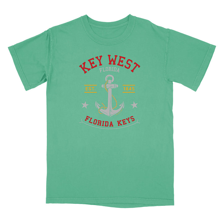 Green t-shirt with 'Key West, Florida' and anchor design on a white background