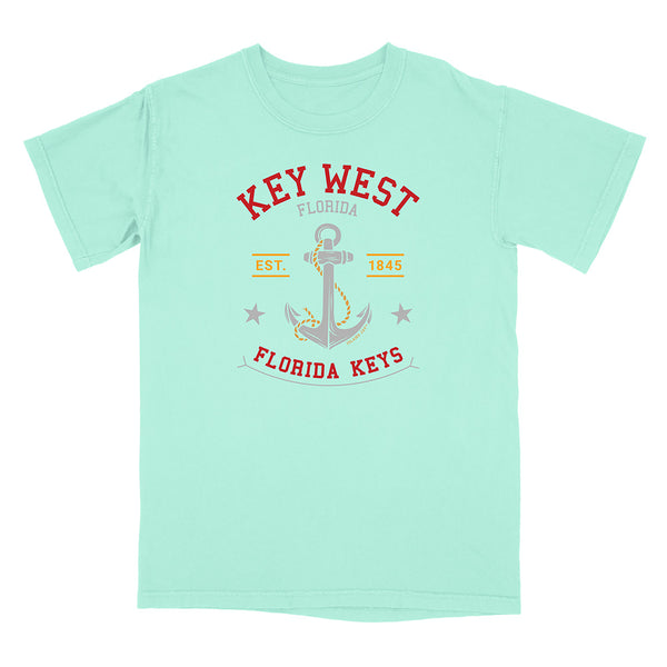 Mint green t-shirt with 'Key West, Florida' and anchor design on a white background