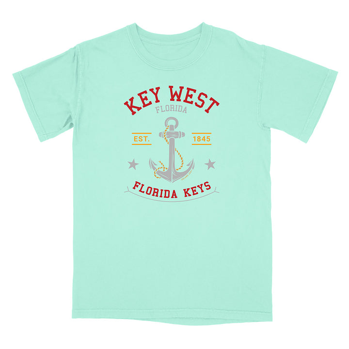 Mint green t-shirt with 'Key West, Florida' and anchor design on a white background