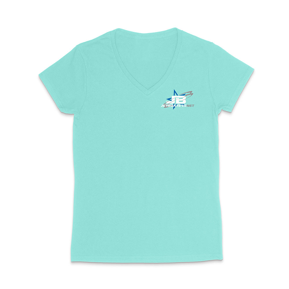 Light blue t-shirt with a logo on a white background