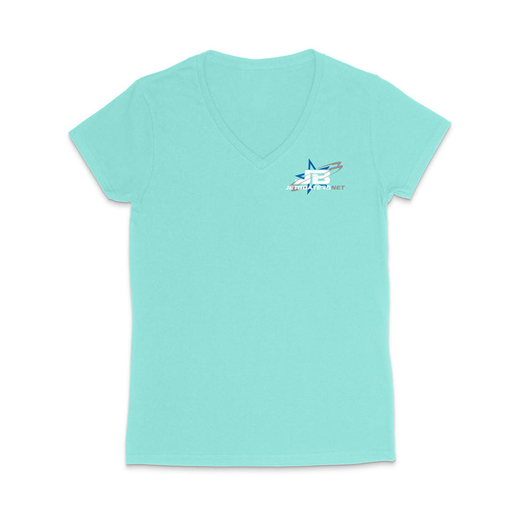 Light blue t-shirt with a logo on a white background