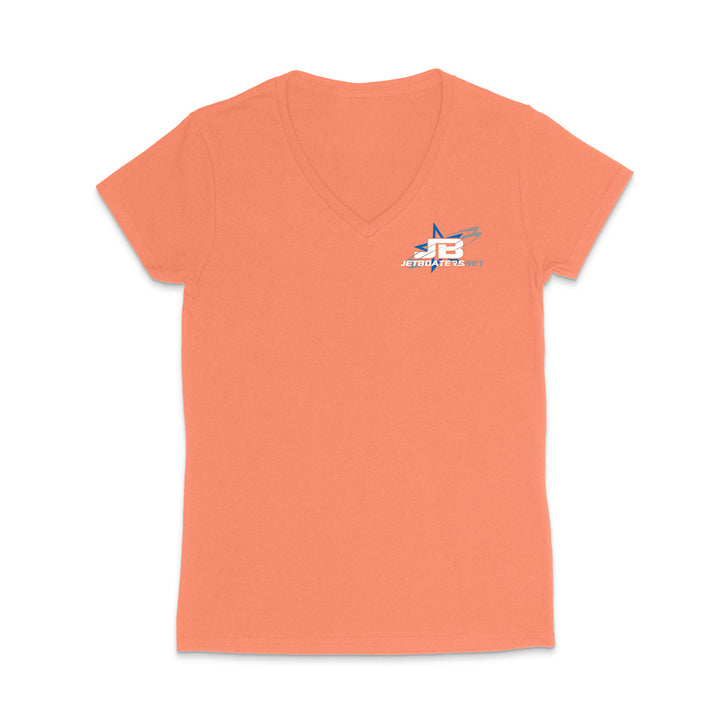 Orange t-shirt with a logo on the chest against a white background
