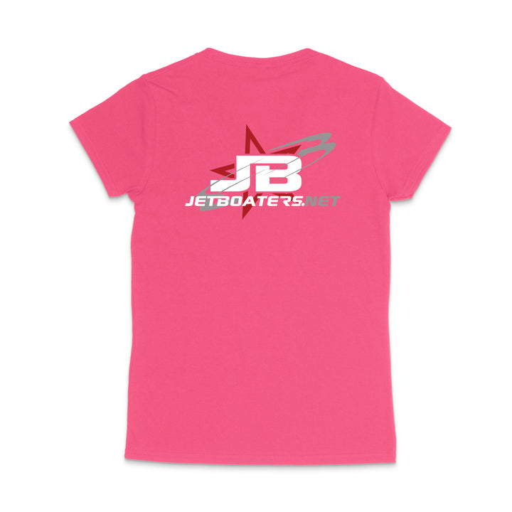 Pink t-shirt with 'JB JetBoaters.net' logo on a white background