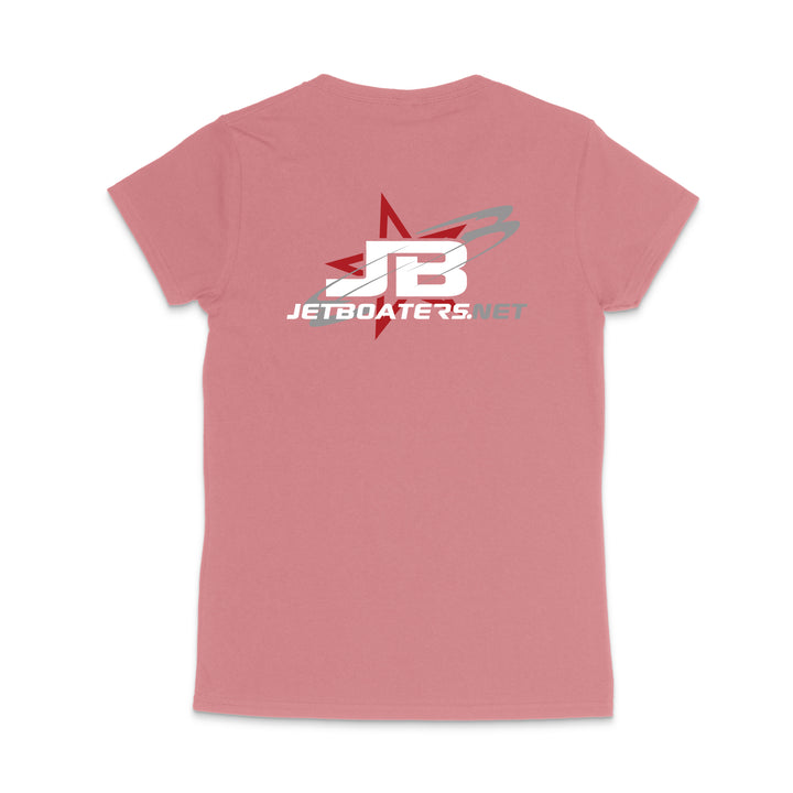Pink t-shirt with 'JetBoaters.net' logo on a white background