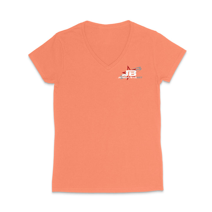 Orange t-shirt with a logo on the chest against a white background