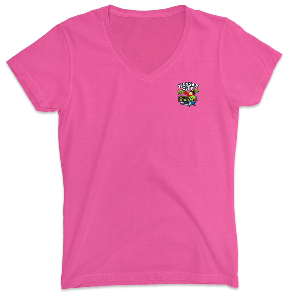 Women's Kansas City Parrot Head Club V-Neck T-Shirt Hot Pink