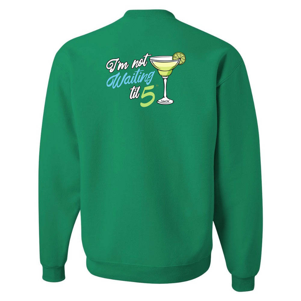 Green sweatshirt with a graphic and text on the back against a white background