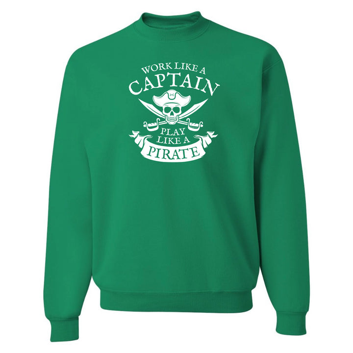 Green sweatshirt with white graphic and text on a white background