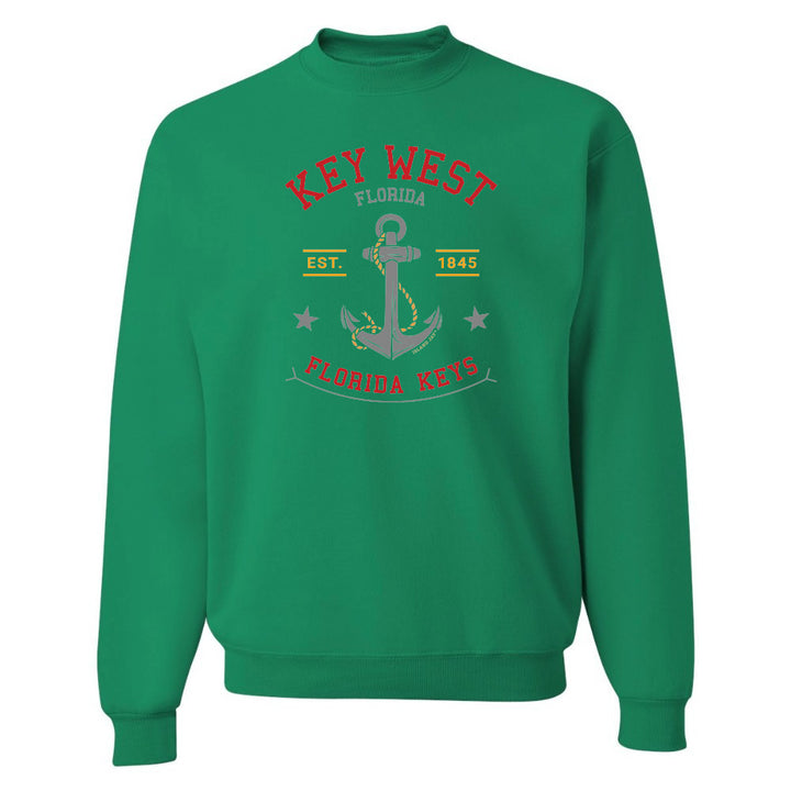 Green sweatshirt with 'Key West, Florida' and anchor design on a white background