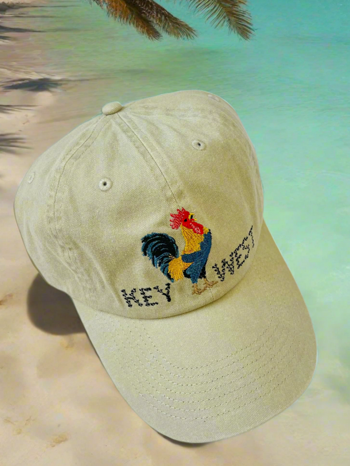 Khaki baseball cap with Key West and a Rooster