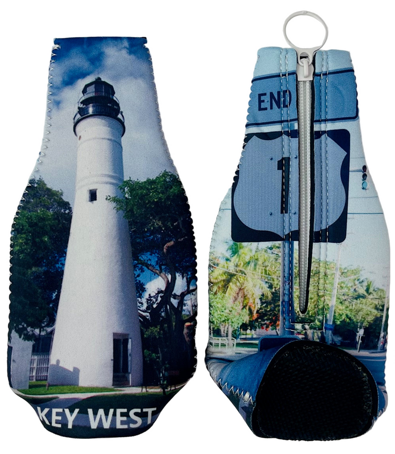 Bottle cooler with Key West lighthouse and street sign design