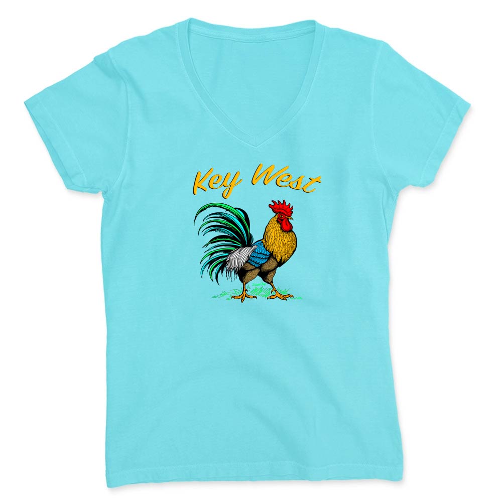 Light blue t-shirt with a rooster graphic and 'Key West' text on a white background