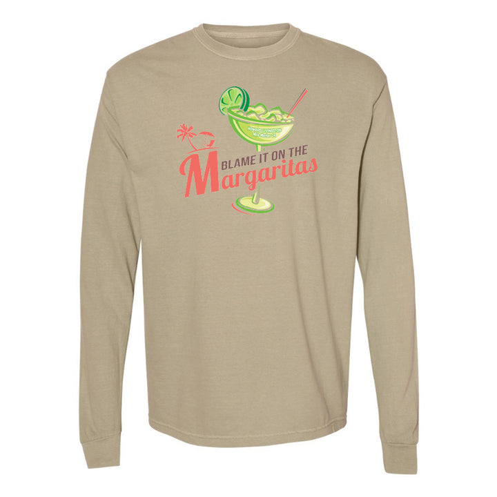 Beige long-sleeve shirt with a margarita graphic and text on a white background