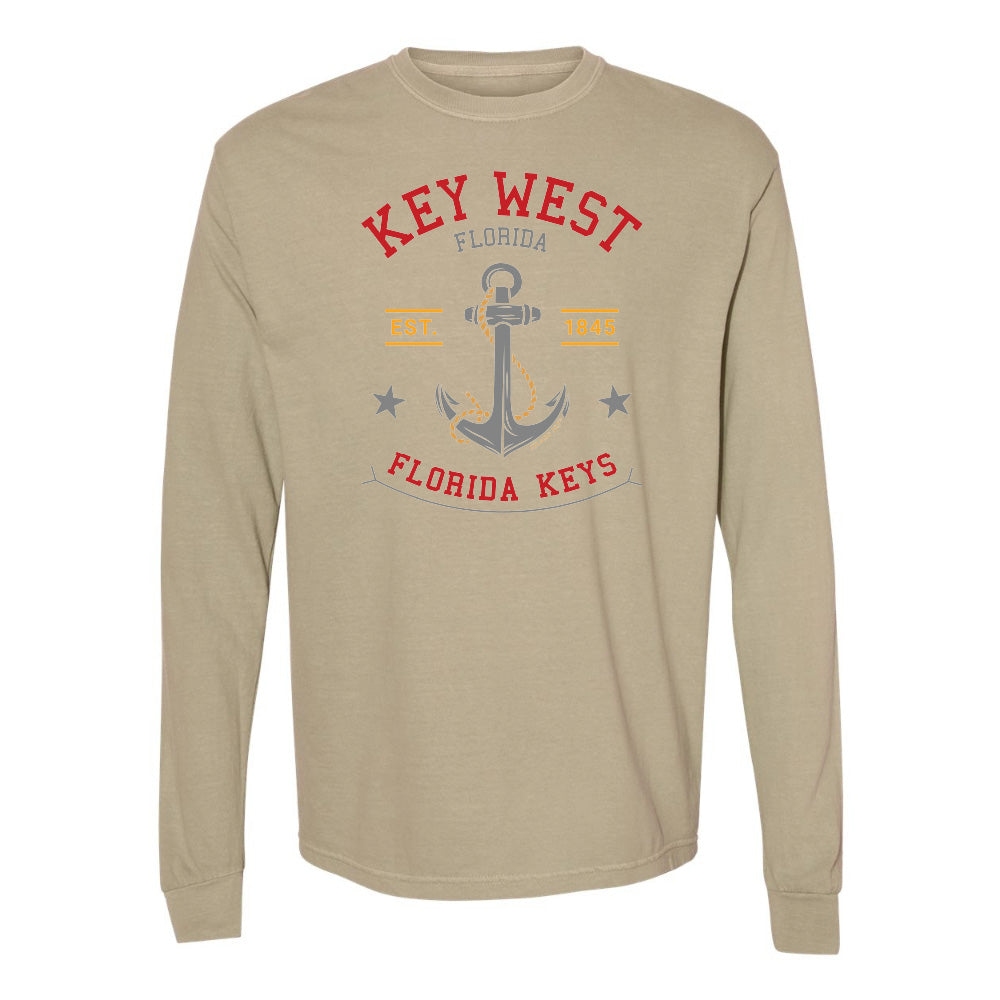 Beige long-sleeve shirt with Key West, Florida design on a white background