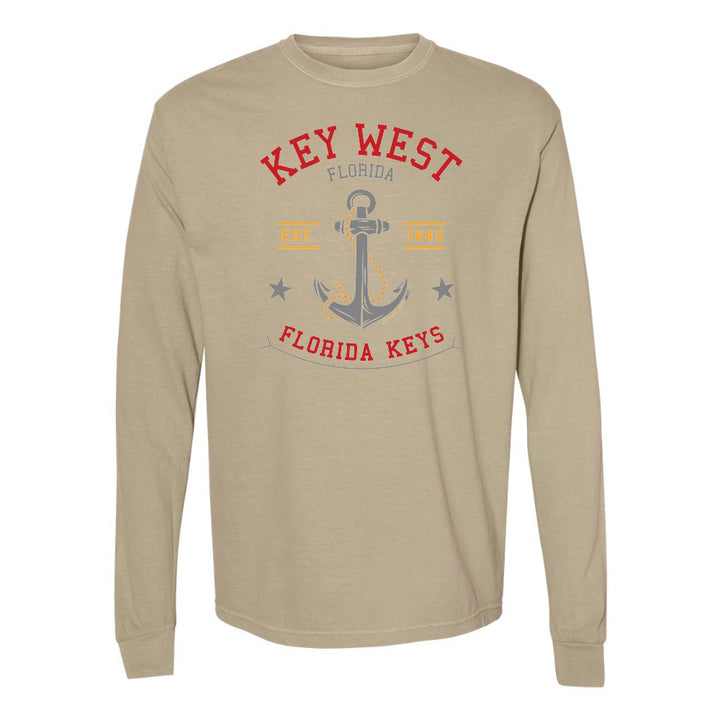 Beige long-sleeve shirt with Key West, Florida design on a white background