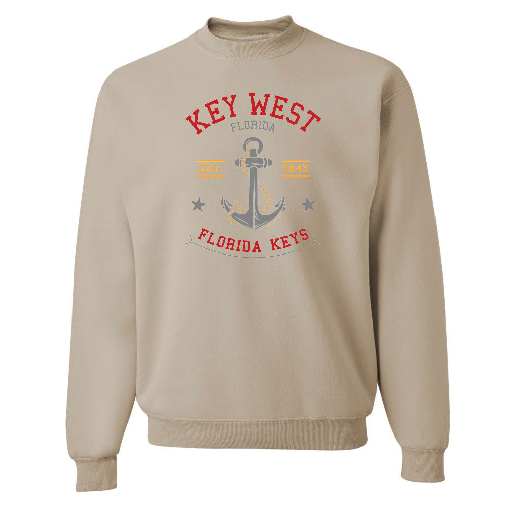 Beige sweatshirt with 'Key West, Florida Keys' design on a white background