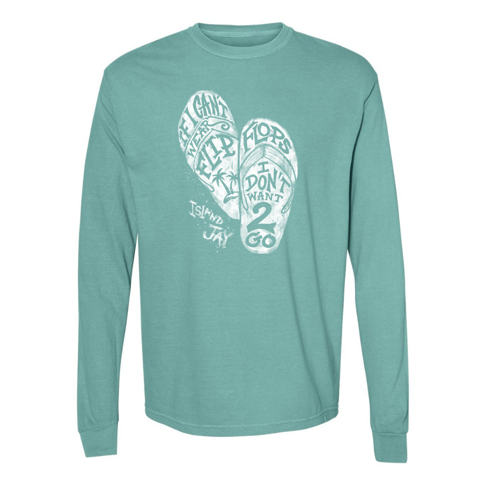 Teal long-sleeve shirt with white graphic design on a white background