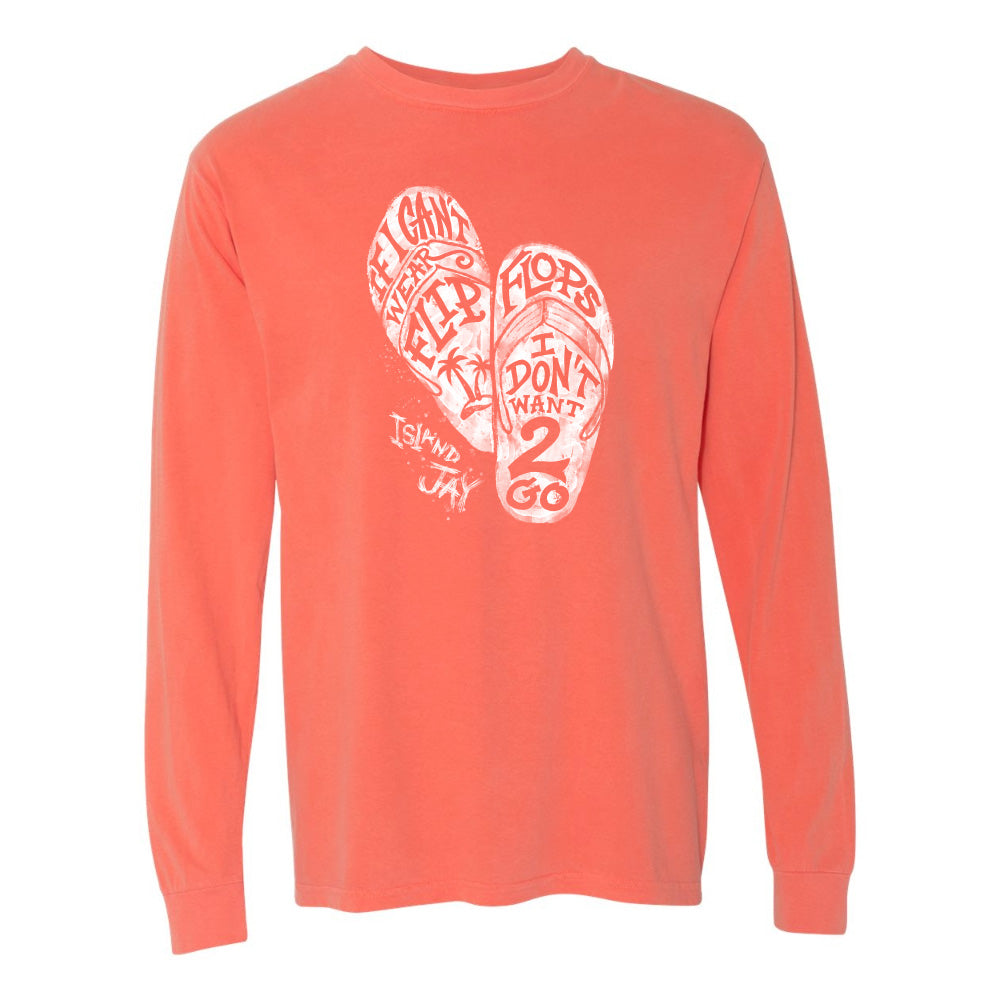 Coral long-sleeve shirt with graphic design on a white background