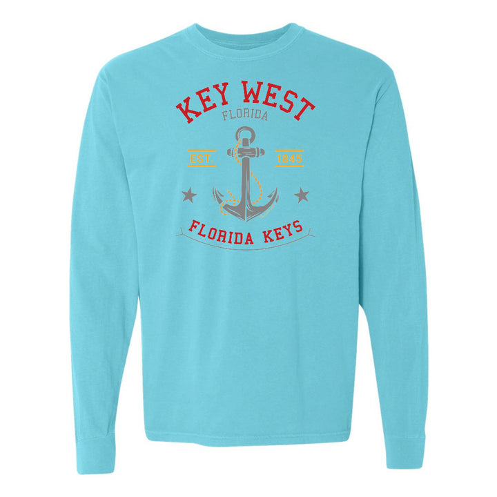 Light blue long-sleeve shirt with 'Key West, Florida Keys' design on a white background