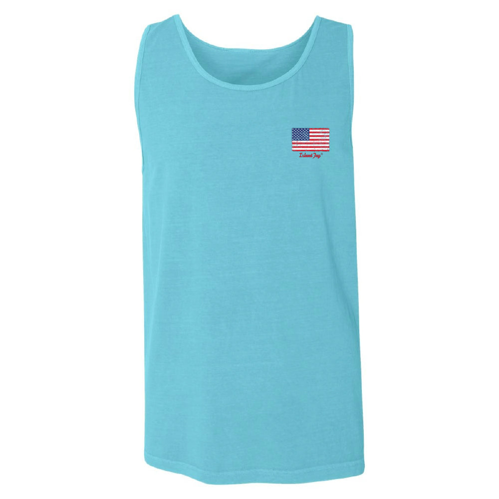 tank top with USA Flag with Island Jay Logo below it