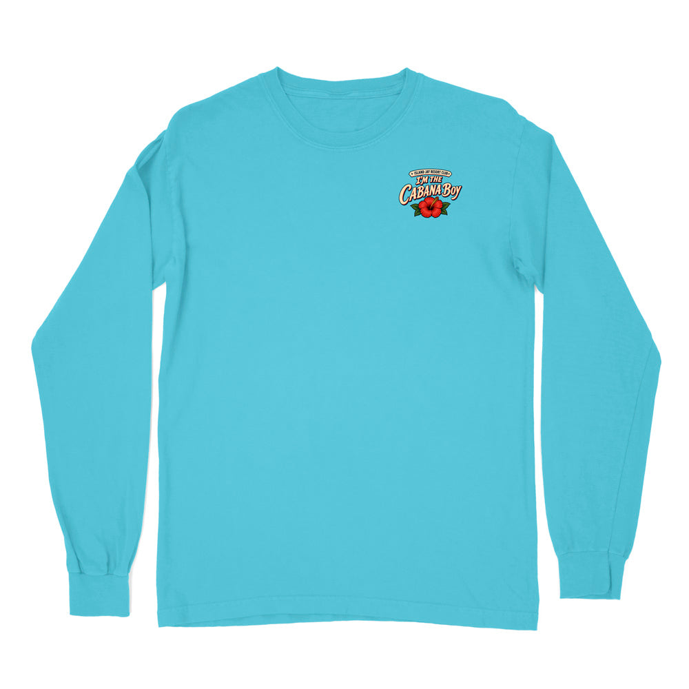 A turquoise long-sleeve crewneck t-shirt with a small graphic on the left chest reading 'Tucson, Arizona' around a red sun illustration, shown on a plain white background.
