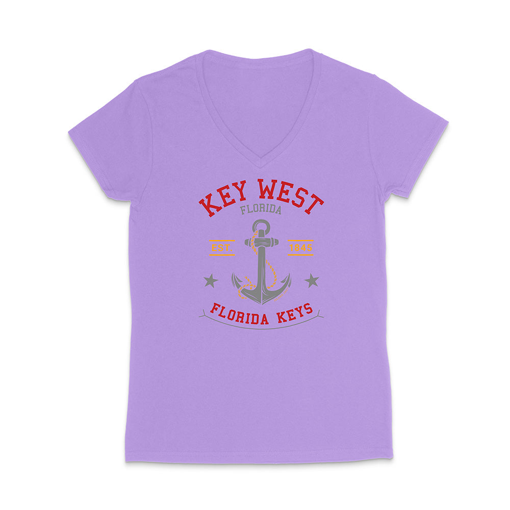 Purple t-shirt with 'Key West Florida Keys' design on a white background