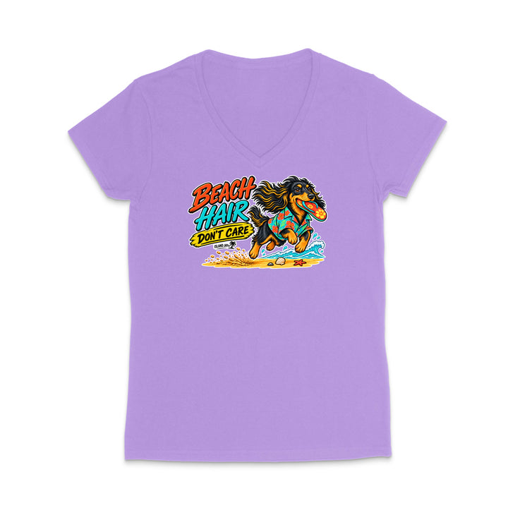 Beach Hair Don't Care Dog WOMEN'S V-Neck T-Shirt