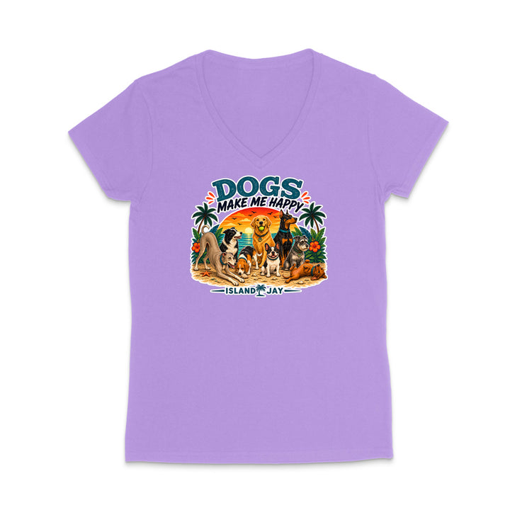 Dogs Make Me Happy WOMEN'S V-Neck T-Shirt