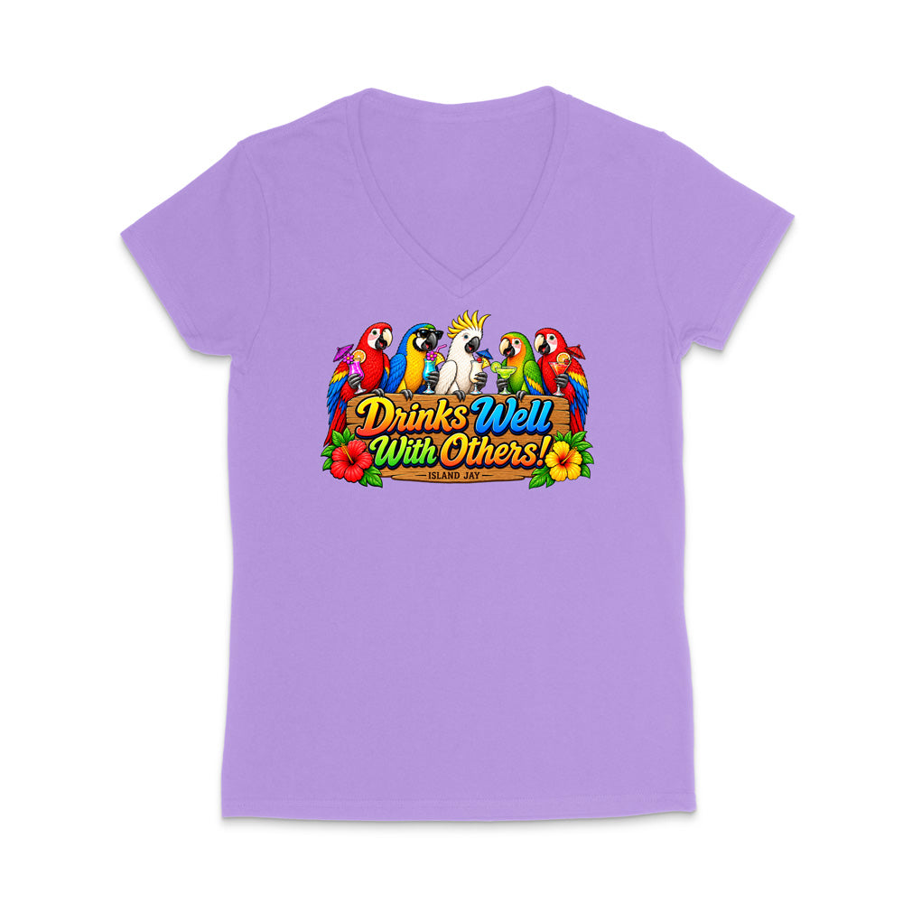 Drinks Well With Others Parrots Women’s V-Neck T-Shirt