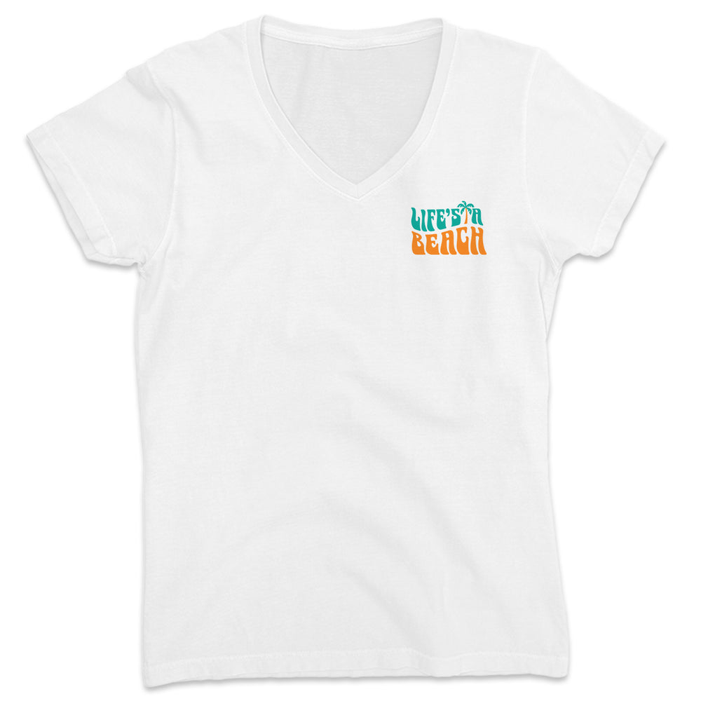 Women's Life's A Beach, I'm Just Playing In The Sand V-Neck T-Shirt Ocean White