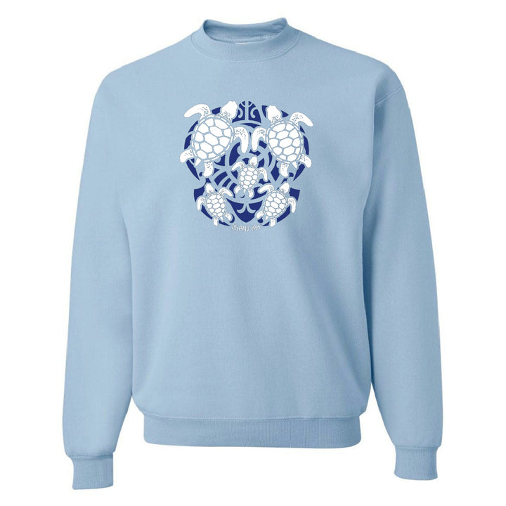 Light Blue hoodie with a blue and white turtle graphic on a white background